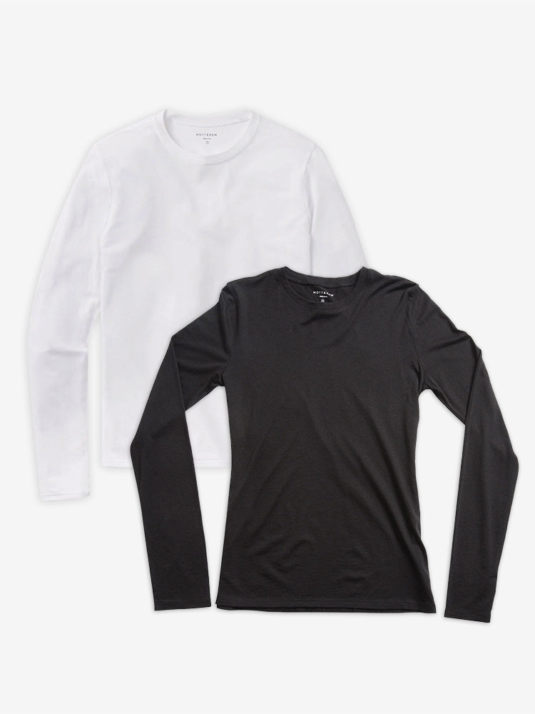 Women wearing Black/White Long Sleeve Crew Tee Marcy 2-Pack tees