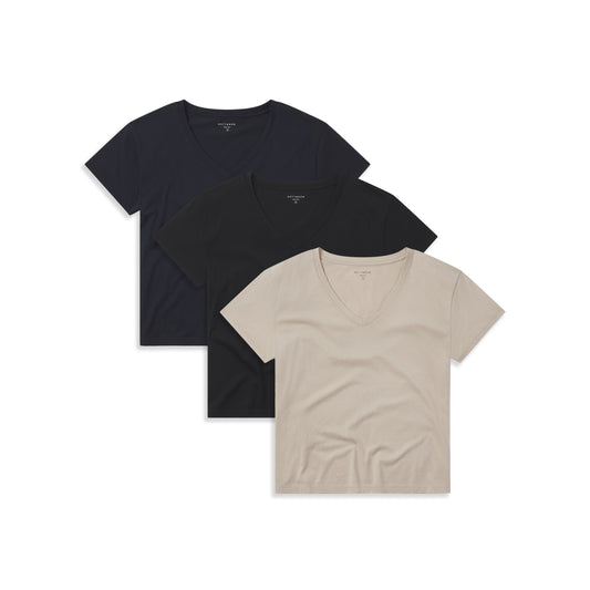 Everyday Cotton Relaxed V-Neck Tee 3-Pack Black/Navy/Oat bdl3_women_cotton_relaxed_vneck tees