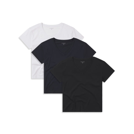 Everyday Cotton Relaxed V-Neck Tee 3-Pack White/Black/Navy bdl3_women_cotton_relaxed_vneck tees