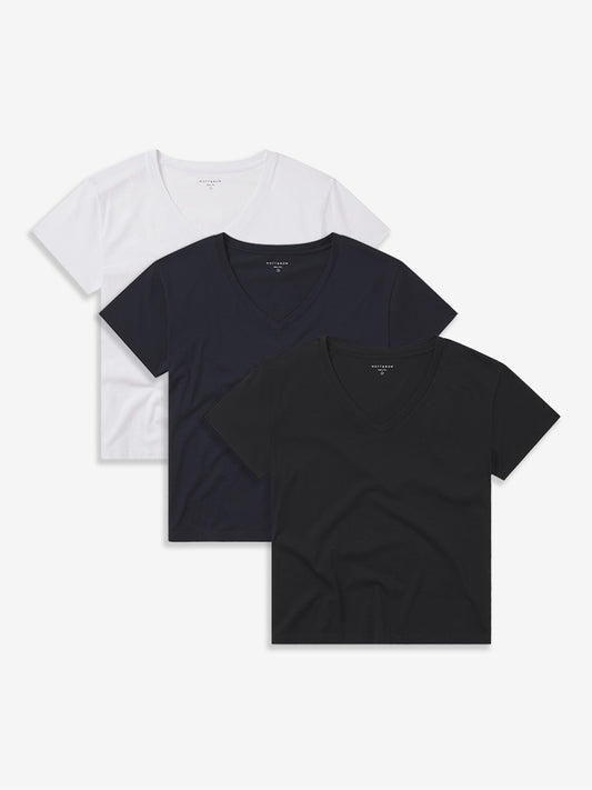 Everyday Cotton Relaxed V-Neck Tee 3-Pack White/Black/Navy bdl3_women_cotton_relaxed_vneck tees