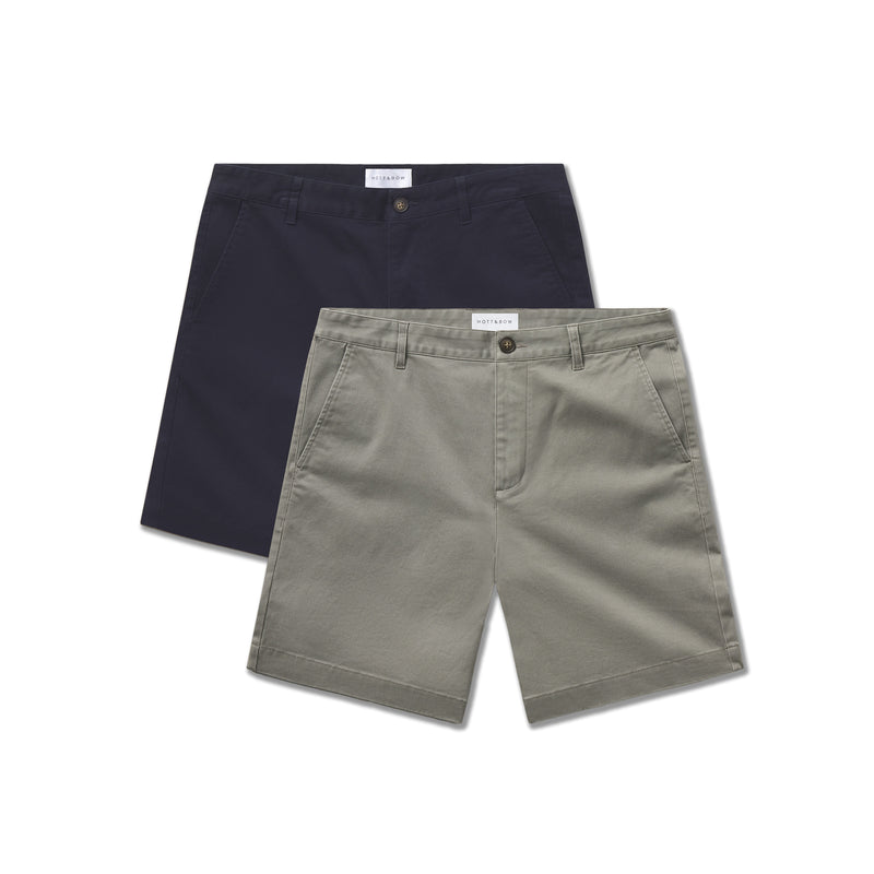 Men wearing Navy/Light Sage Stretch Chino Short 2-Pack shorts