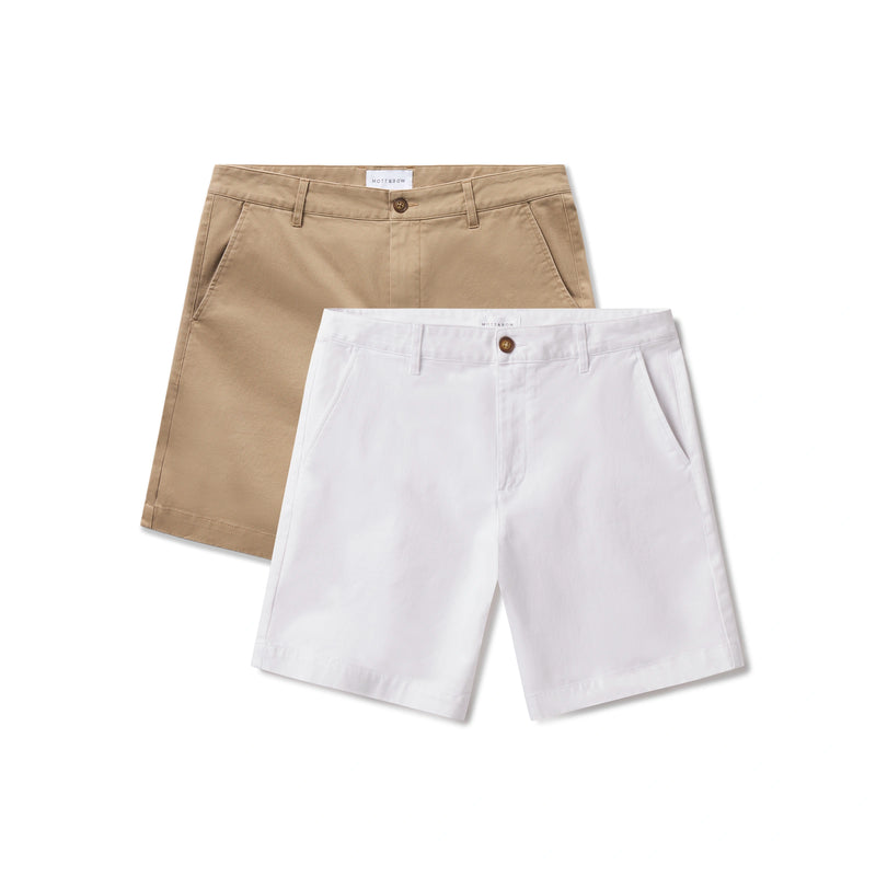 Men wearing White/Khaki Stretch Chino Short 2-Pack shorts