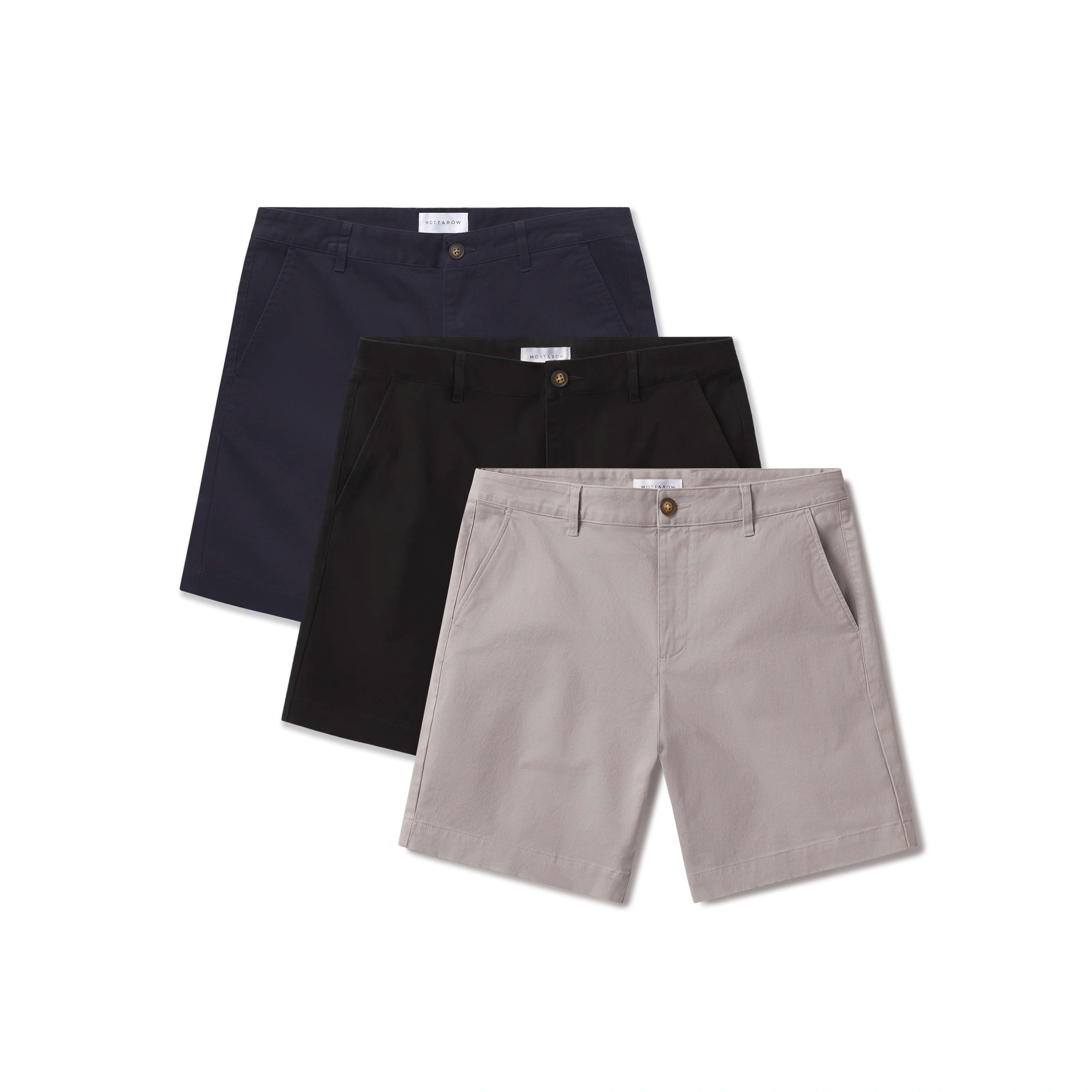 Men wearing Silver/Navy/Black Stretch Chino Short 3-Pack shorts