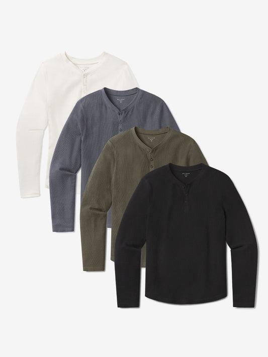 Cotton Waffle Curved Hem Henley 4-Pack Black/Bone/Dark Moss/Blue Ink Henley tees
