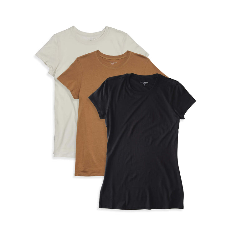 Women wearing Vintage White/Cardamom/Black Fitted Crew Marcy 3-Pack