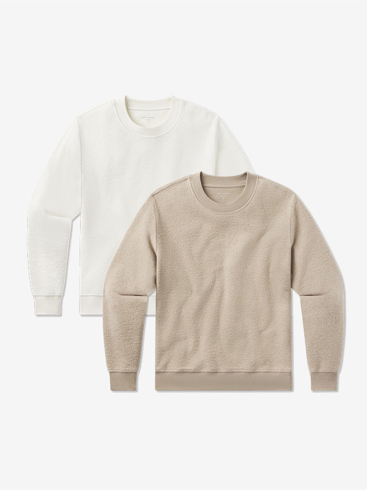 Women wearing Caramel/Ivory Crew Neck Fleece Sweatshirt 2-Pack sweats