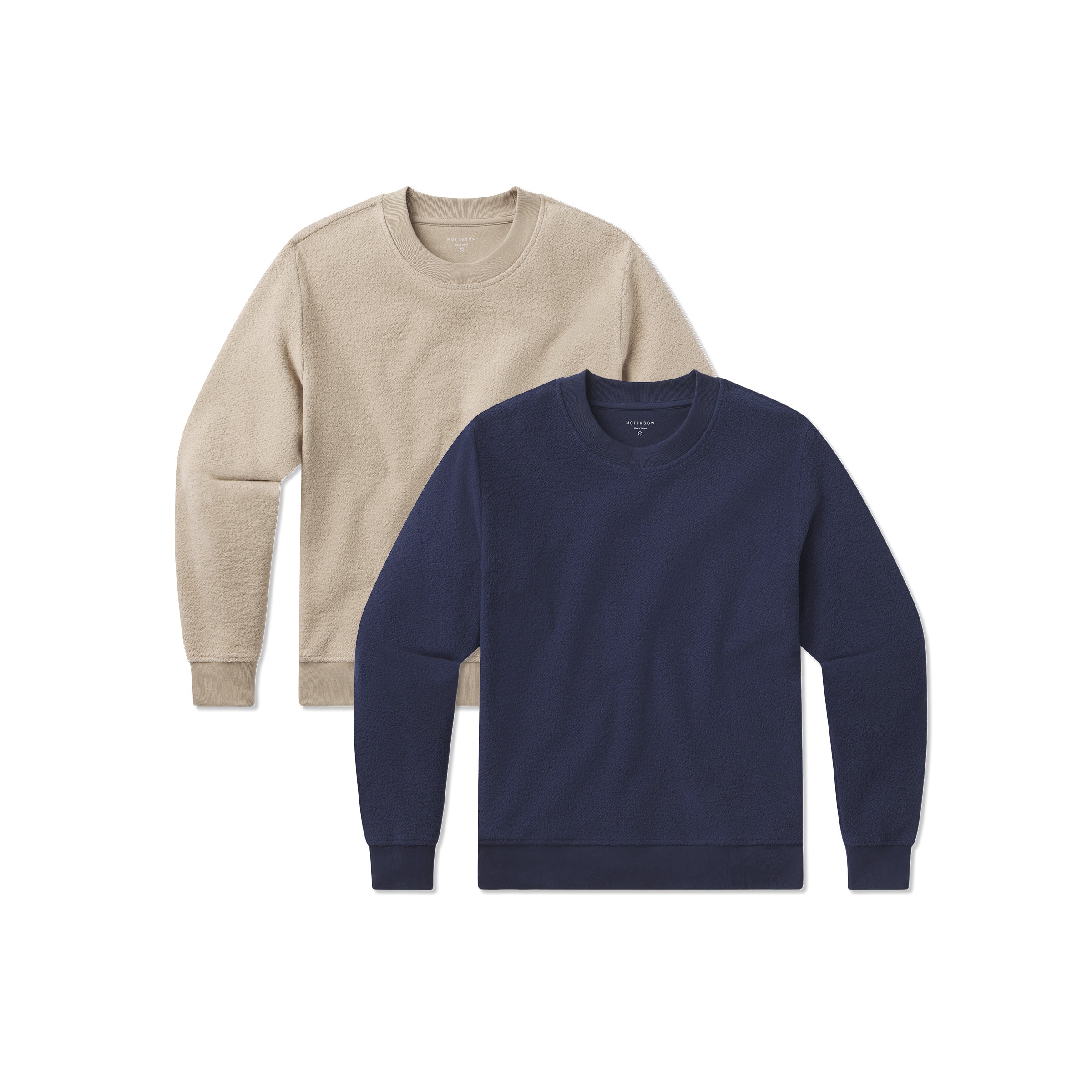 Women wearing Caramel/Soft Navy Crew Neck Fleece Sweatshirt 2-Pack sweats