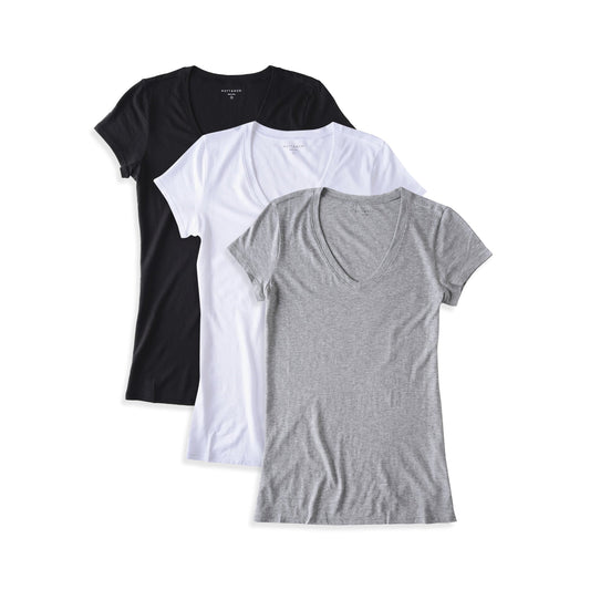 Fitted V-Neck Marcy 3-Pack Black/White/Heather Gray bdl3_women_vneck_tee tees