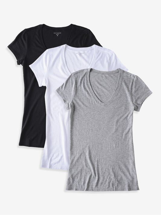 Fitted V-Neck Marcy 3-Pack Black/White/Heather Gray bdl3_women_vneck_tee tees