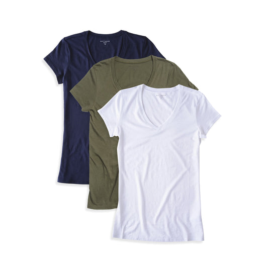 Fitted V-Neck Marcy 3-Pack Military Green/Navy/White bdl3_women_vneck_tee tees