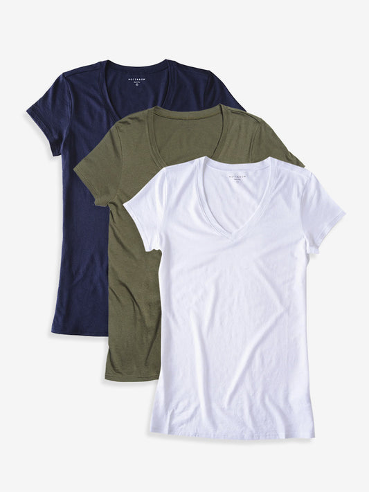 Fitted V-Neck Marcy 3-Pack Military Green/Navy/White bdl3_women_vneck_tee tees