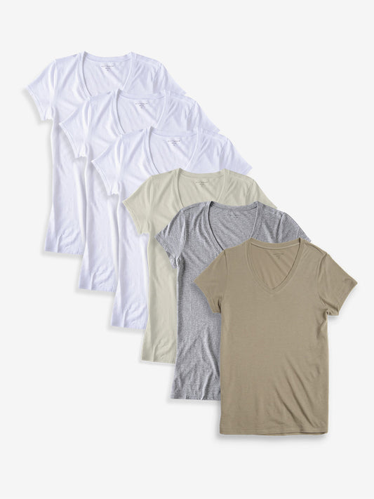 Fitted V-Neck Marcy 6-Pack White/Vintage White/Heather Gray/Olive breadcrumb_womens-sets__womens-bundles tees