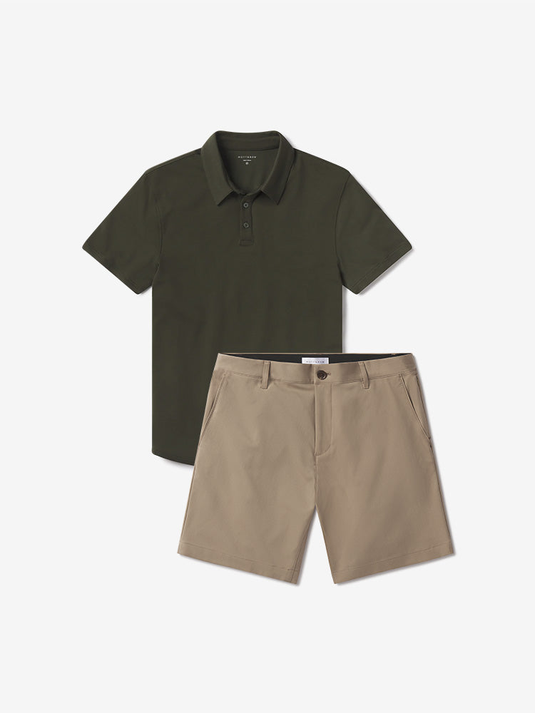Men wearing Default Title Bundle 22: 1 Luxe Polo Tee + 1 pair of Tech Short