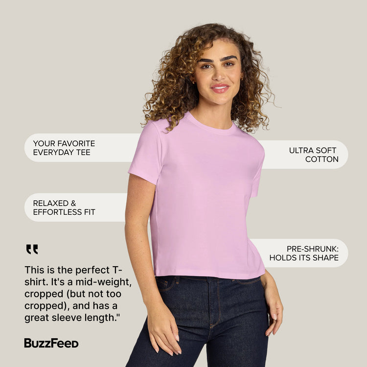 Women wearing Rose Pink Everyday Cotton Crew Tee