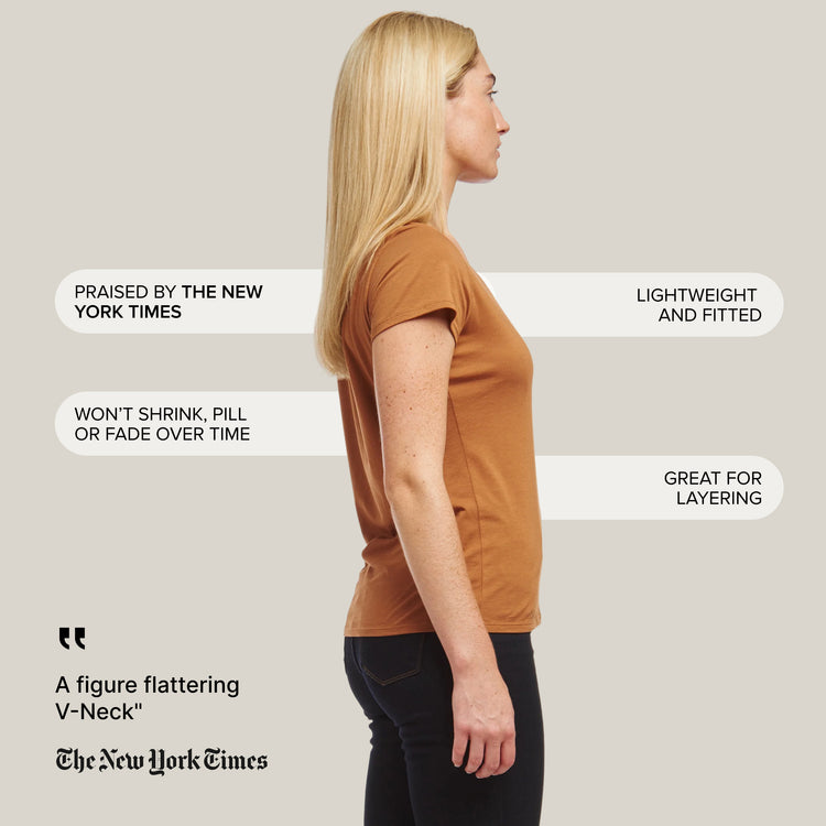 Women wearing Cardamom Fitted V-Neck Marcy Tee