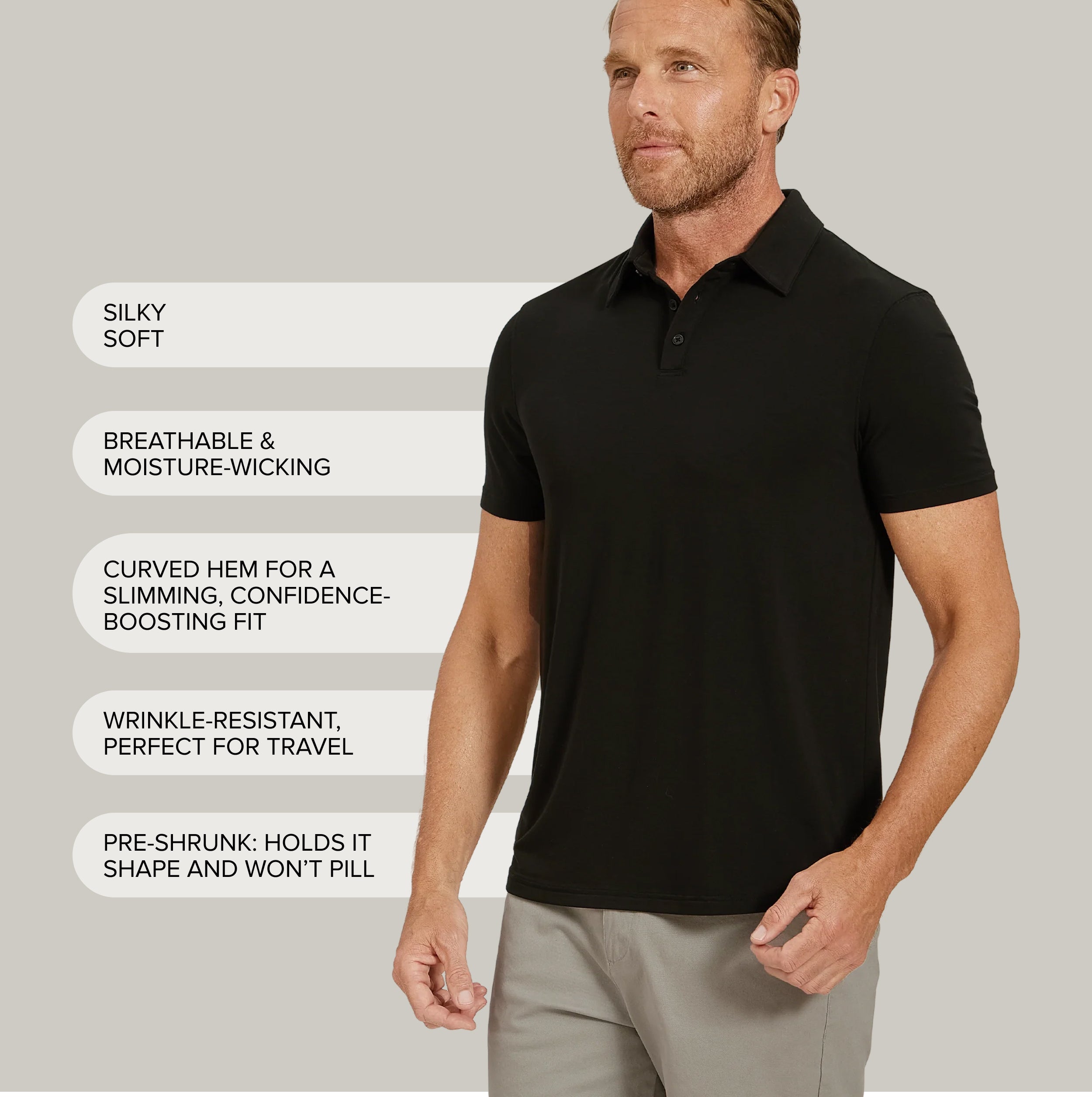 Men wearing Black Luxe Performance Polo