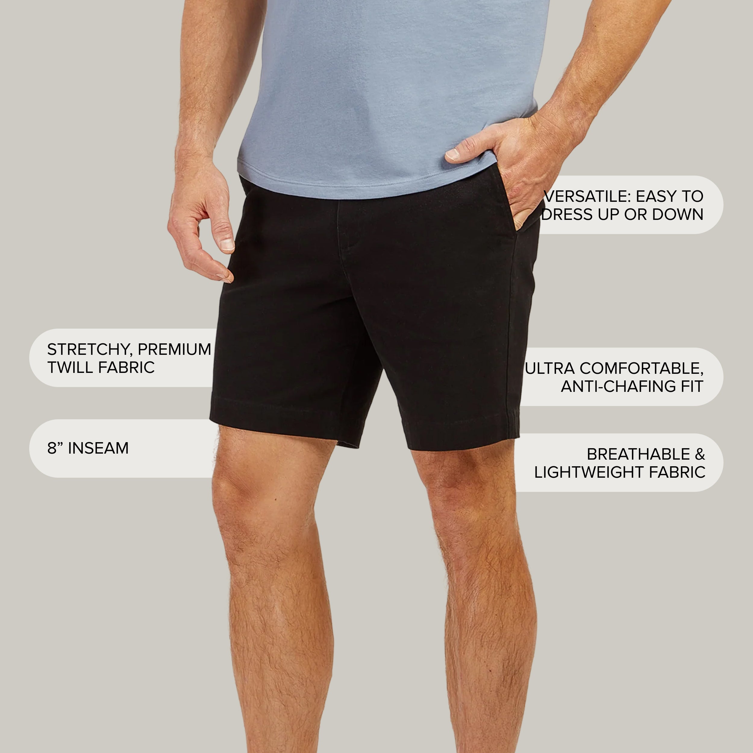 Men wearing Black Stretch Chino Short
