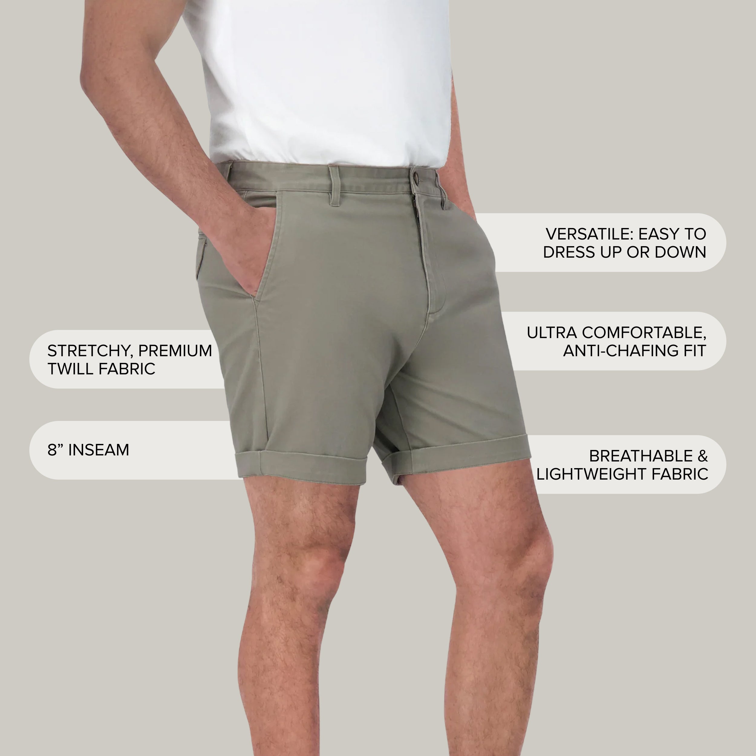 Men wearing Light Sage Stretch Chino Short