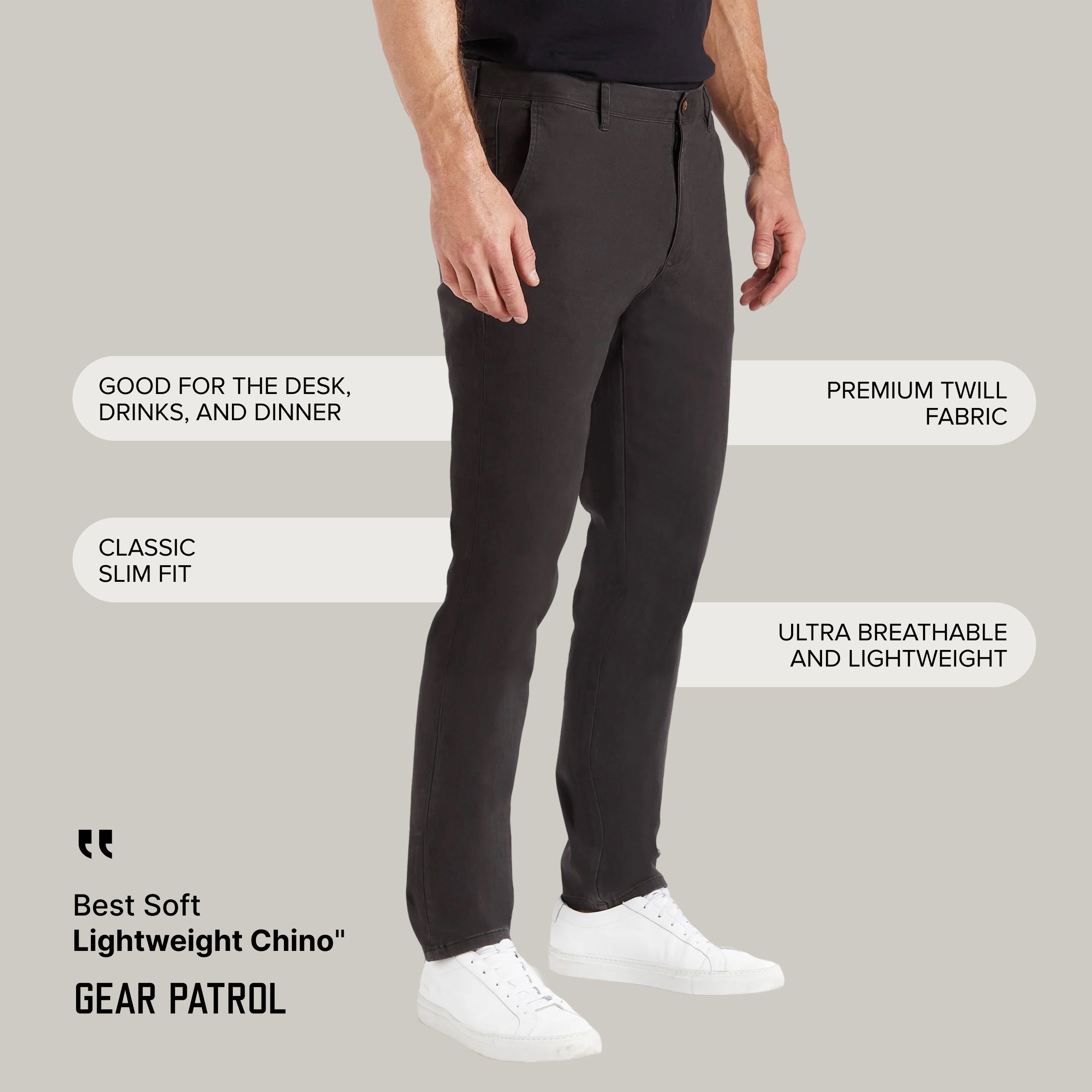 Men wearing Dark Gray Everyday Comfort Slim Chino Pants