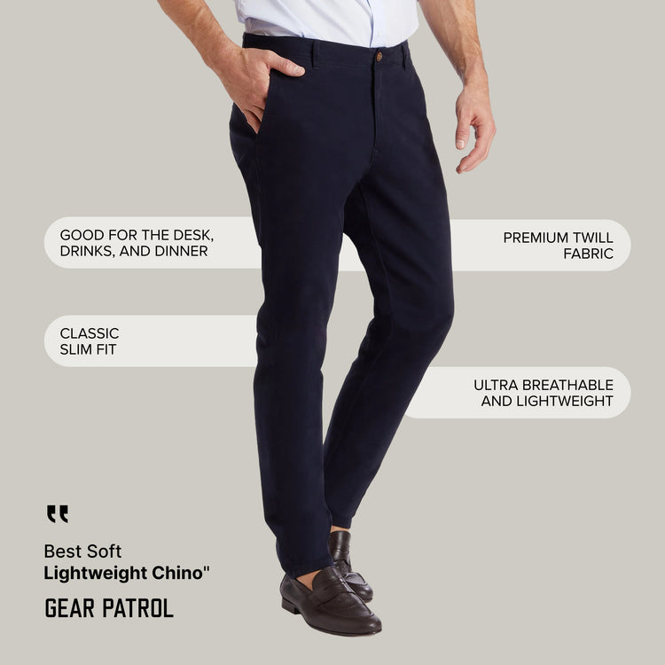 Men wearing Navy Everyday Comfort Slim Chino Pants