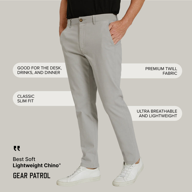 Men wearing Silver Everyday Comfort Slim Chino Pants