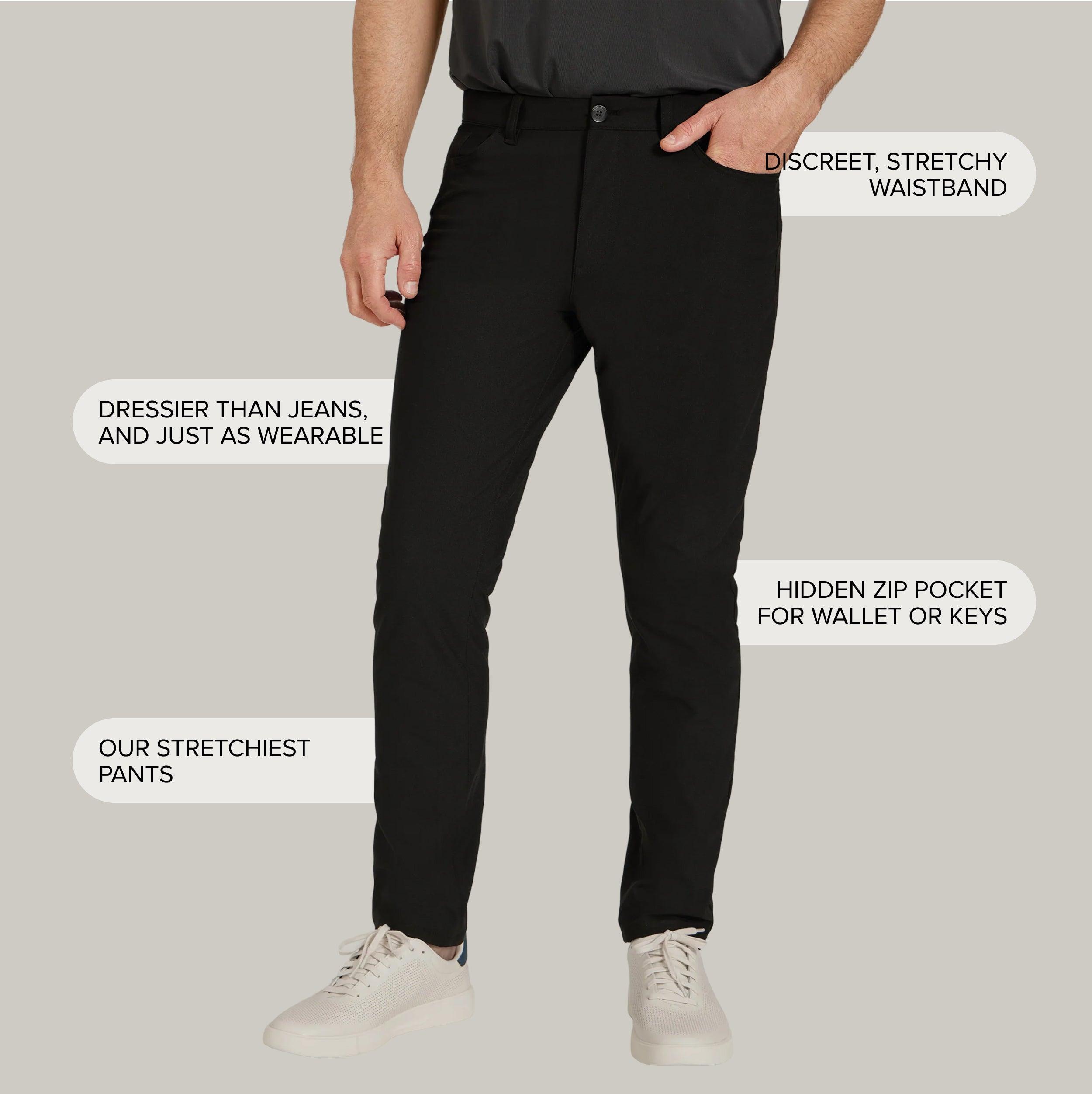 Men wearing Black 5 Pocket Travel Pants