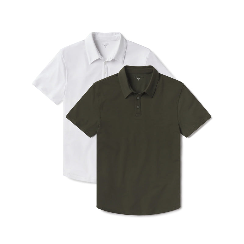Men wearing Forest Green/White Luxe Performance Polo 2-Pack shirts