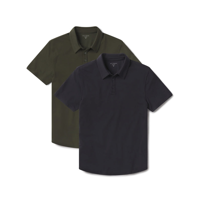 Men wearing Navy/Forest Green Luxe Performance Polo 2-Pack shirts