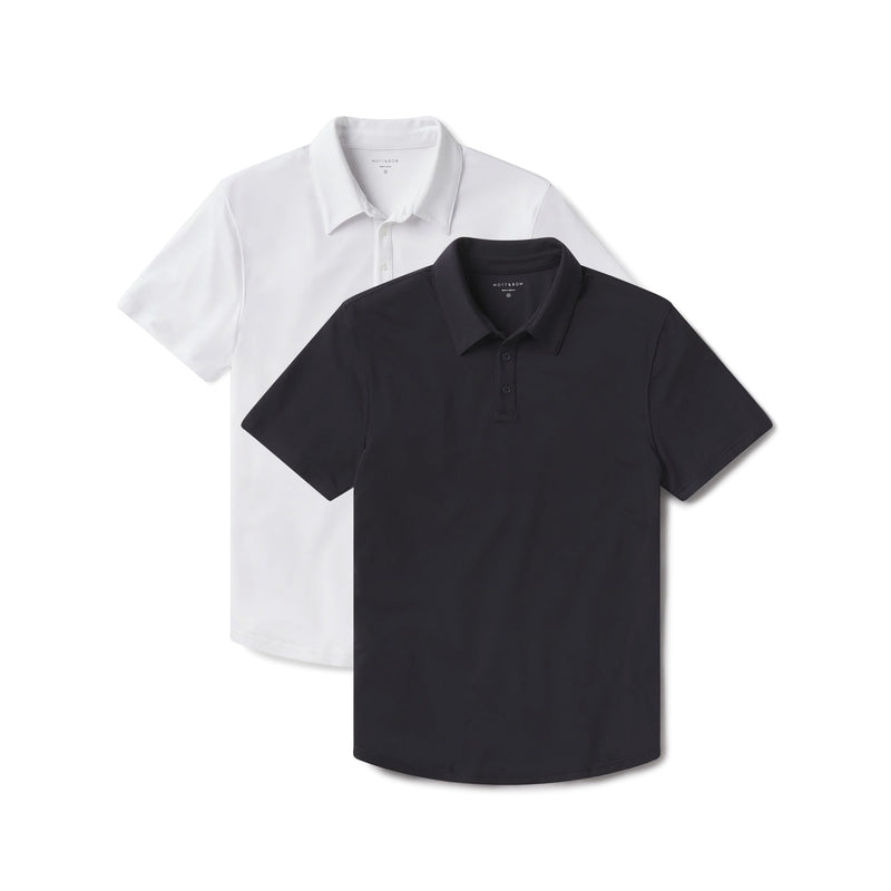 Men wearing White/Navy Luxe Performance Polo 2-Pack shirts