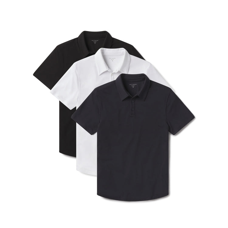 Men wearing Black/Navy/White Luxe Performance Polo 3-Pack