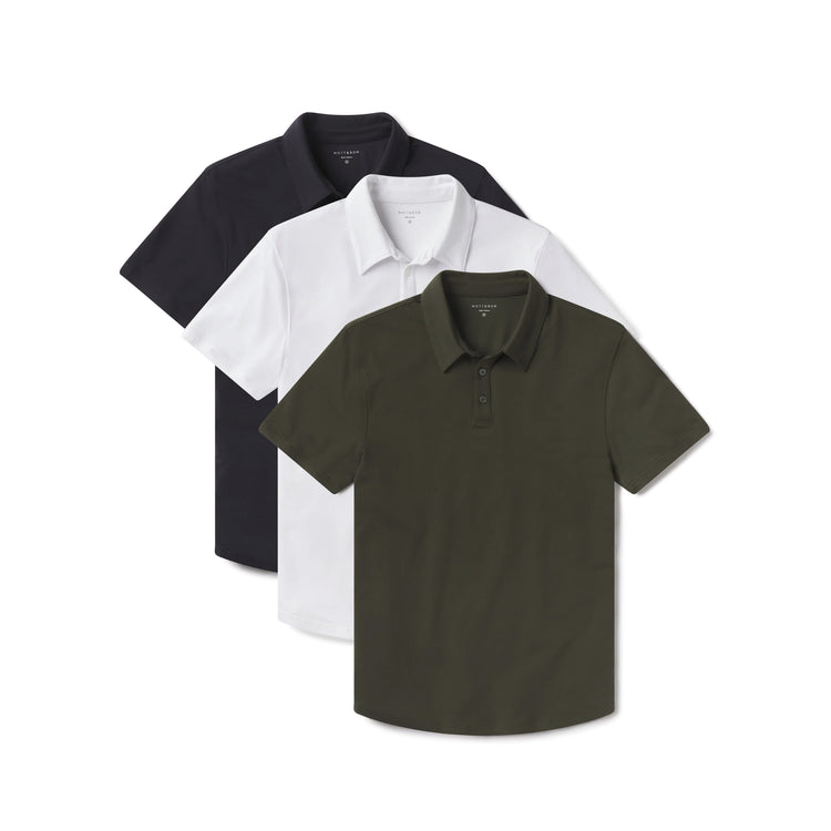 Men wearing Forest Green/White/Navy Luxe Performance Polo 3-Pack
