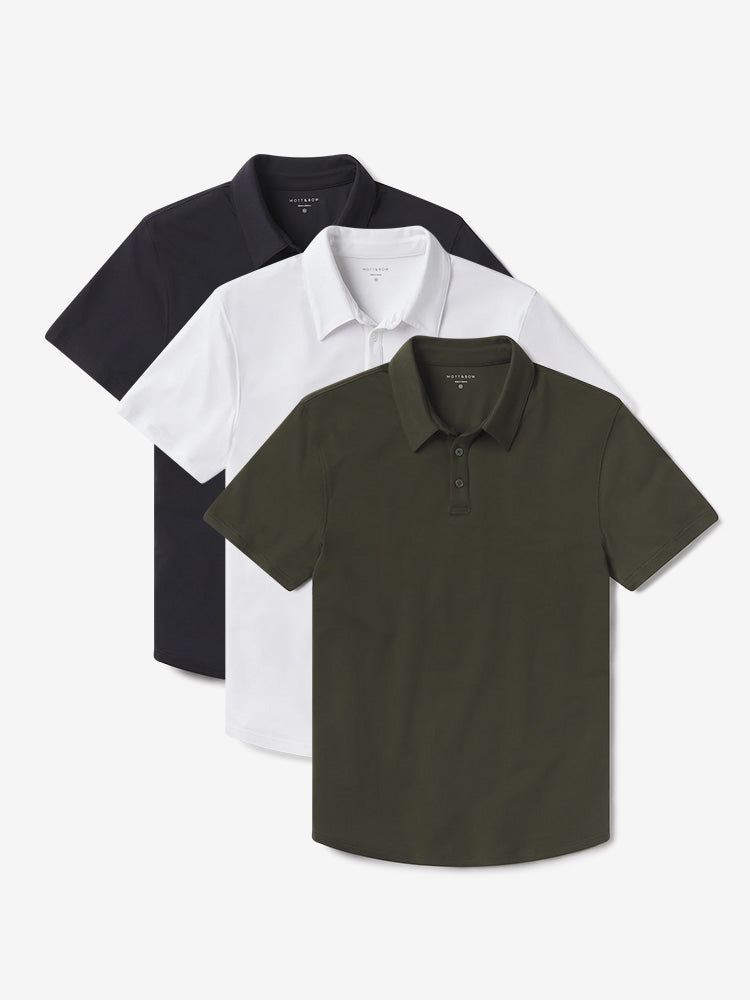 Men wearing Forest Green/White/Navy Luxe Performance Polo 3-Pack