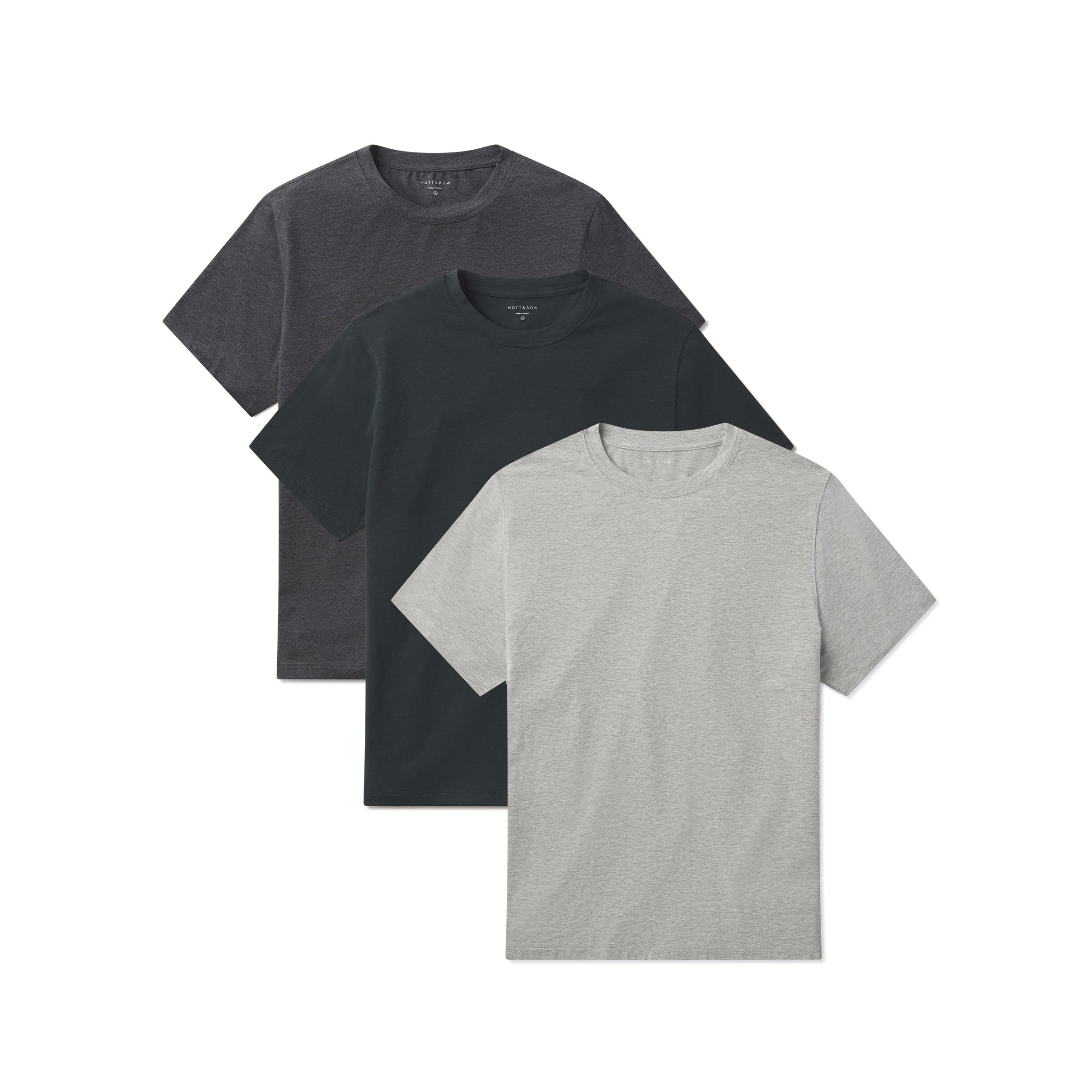 Men wearing Heather Gray/Charcoal Heather/Pine Luxe Stretch Tee 3-Pack tees