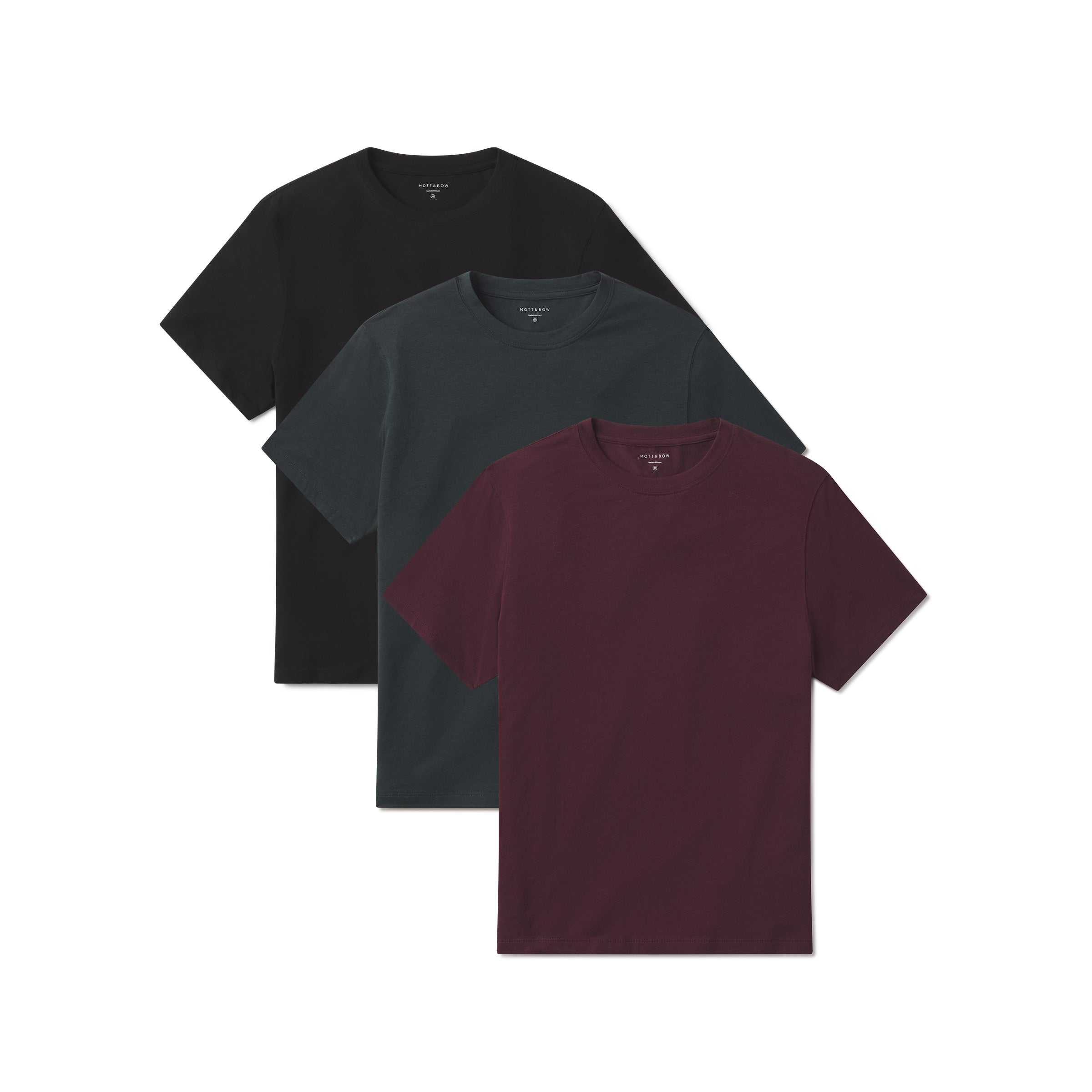 Men wearing Black/Maroon/Pine Luxe Stretch Tee 3-Pack tees