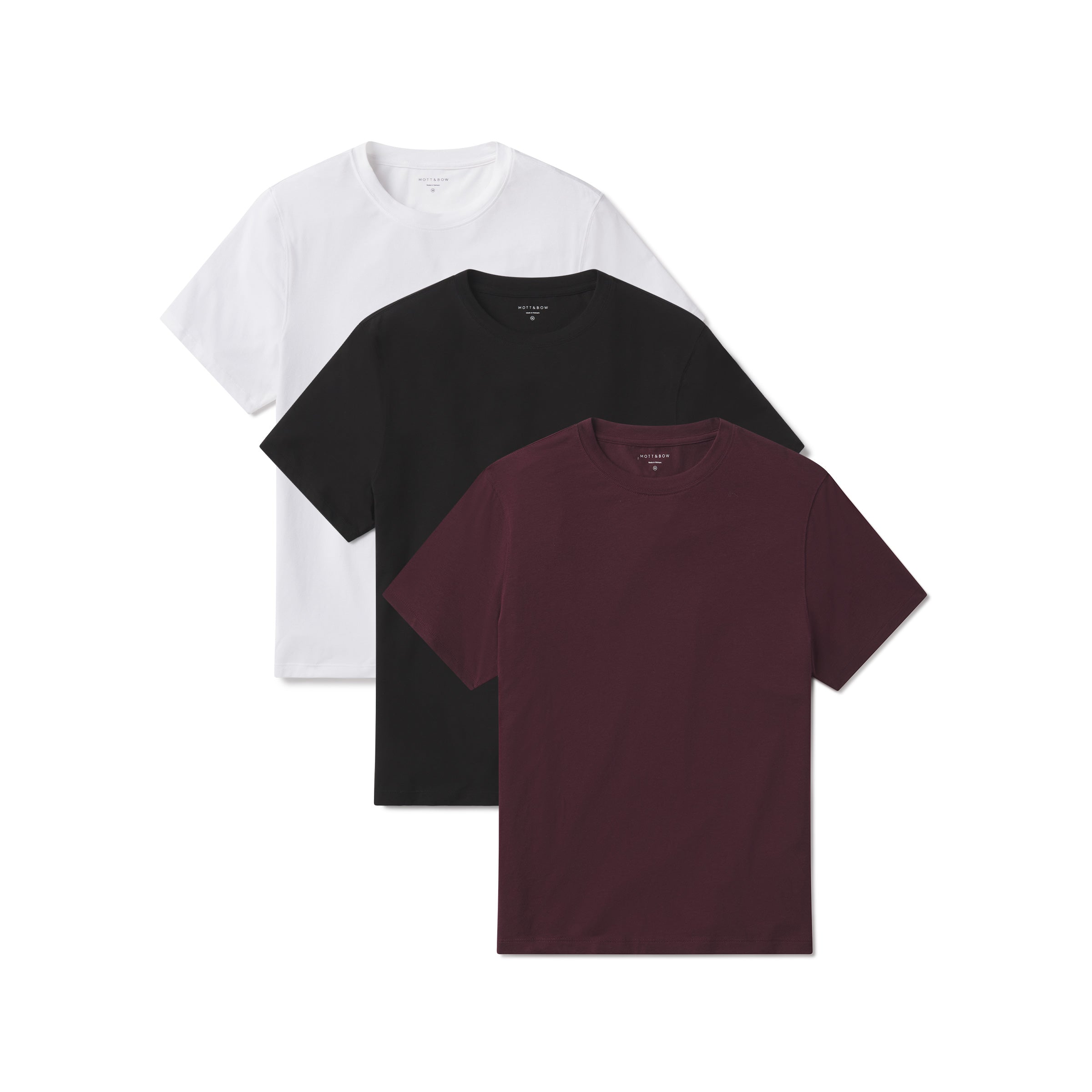 Men wearing Black/White/Maroon Luxe Stretch Tee 3-Pack tees