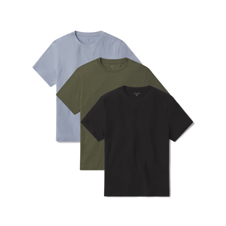 Men wearing Black/Dark Olive/California Blue Luxe Stretch Tee 3-Pack
