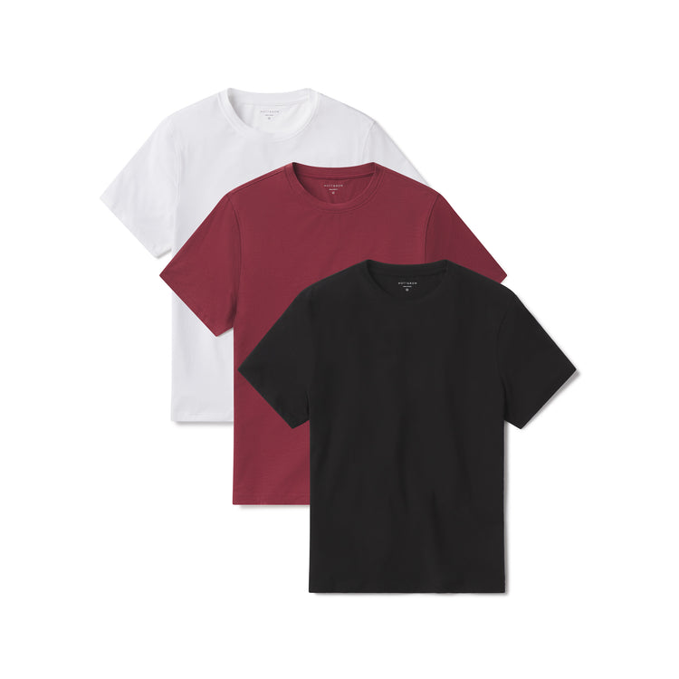 Men wearing White/Black/Brick Red Luxe Stretch Tee 3-Pack