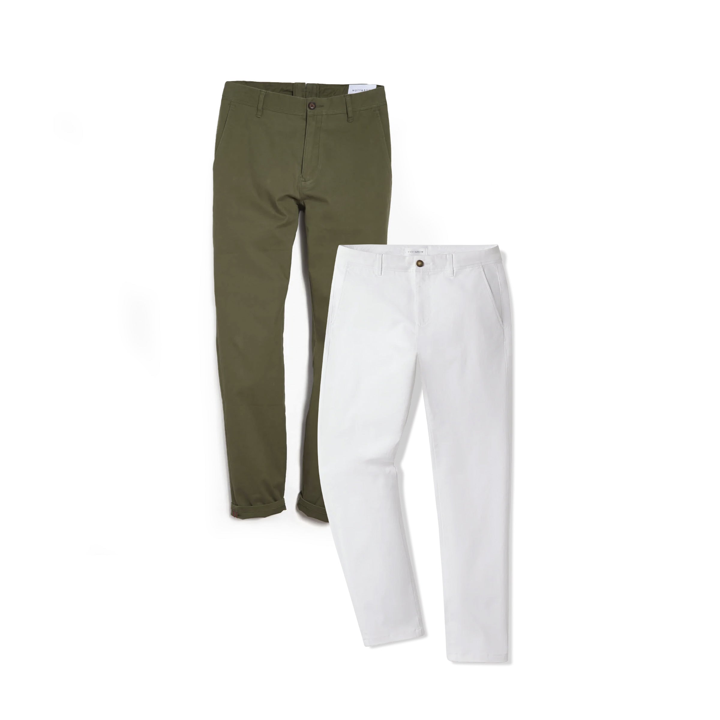 Men wearing Green/White Everyday Comfort Slim Chino Pants 2-Pack pants