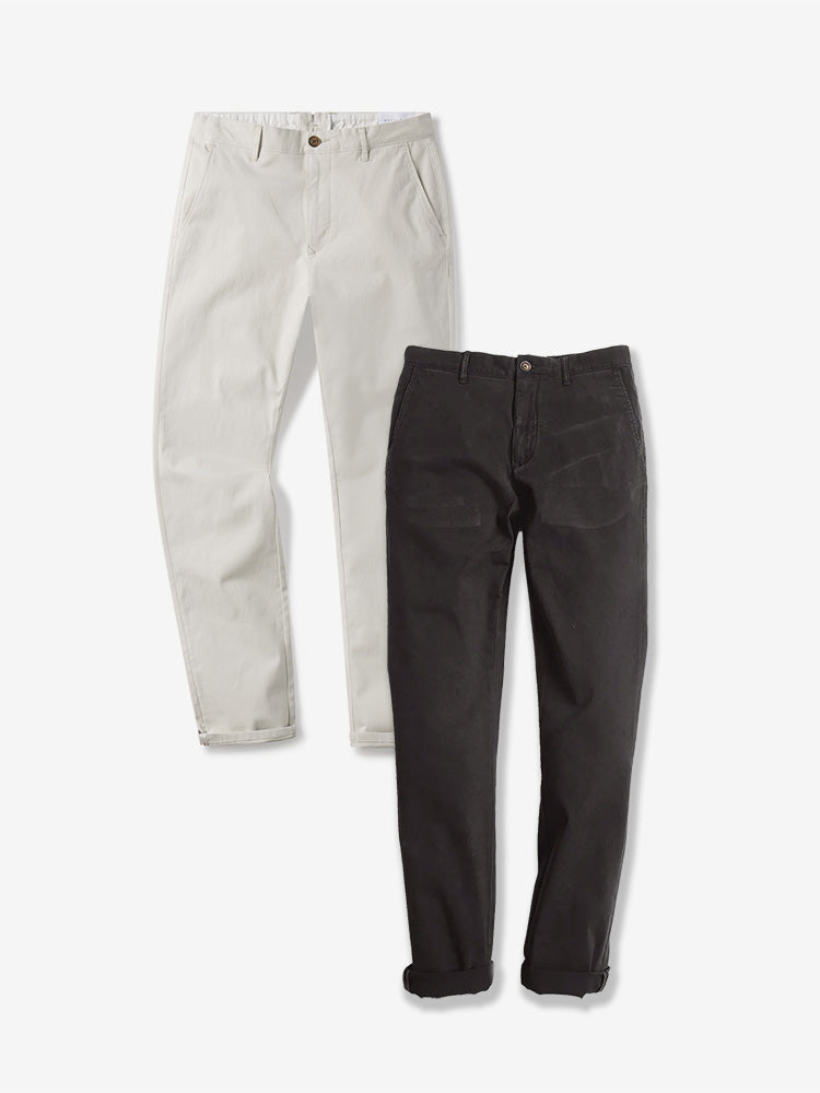 Men wearing Dark Gray/Beige Everyday Comfort Slim Chino Pants 2-Pack