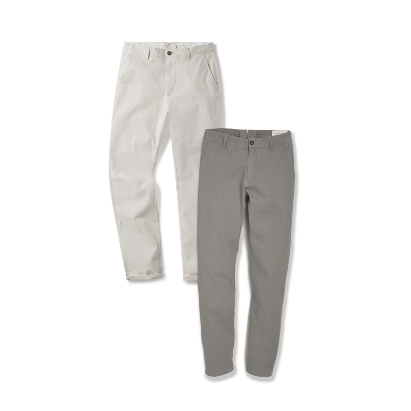 Men wearing Light Gray/Beige Everyday Comfort Slim Chino Pants 2-Pack pants