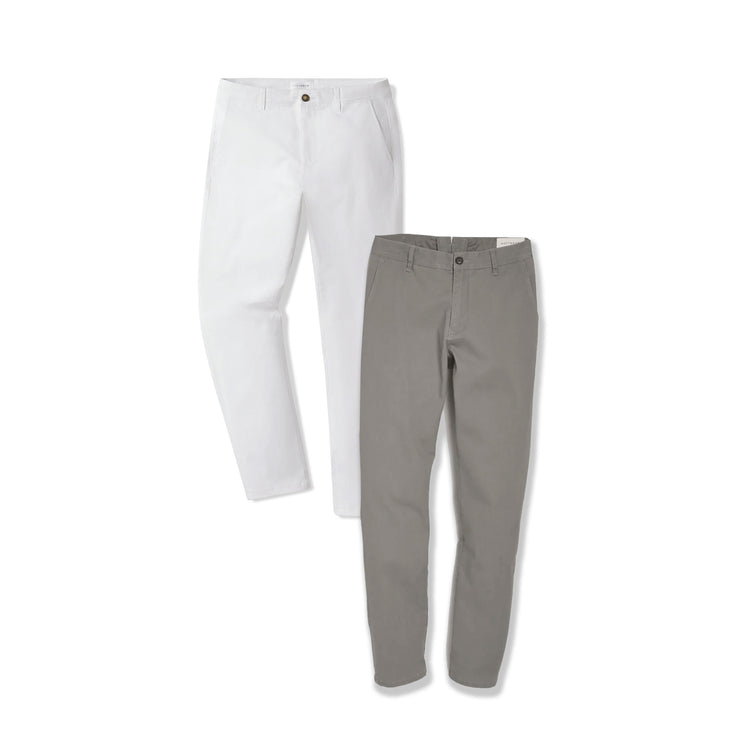 Men wearing Light Gray/White Everyday Comfort Slim Chino Pants 2-Pack
