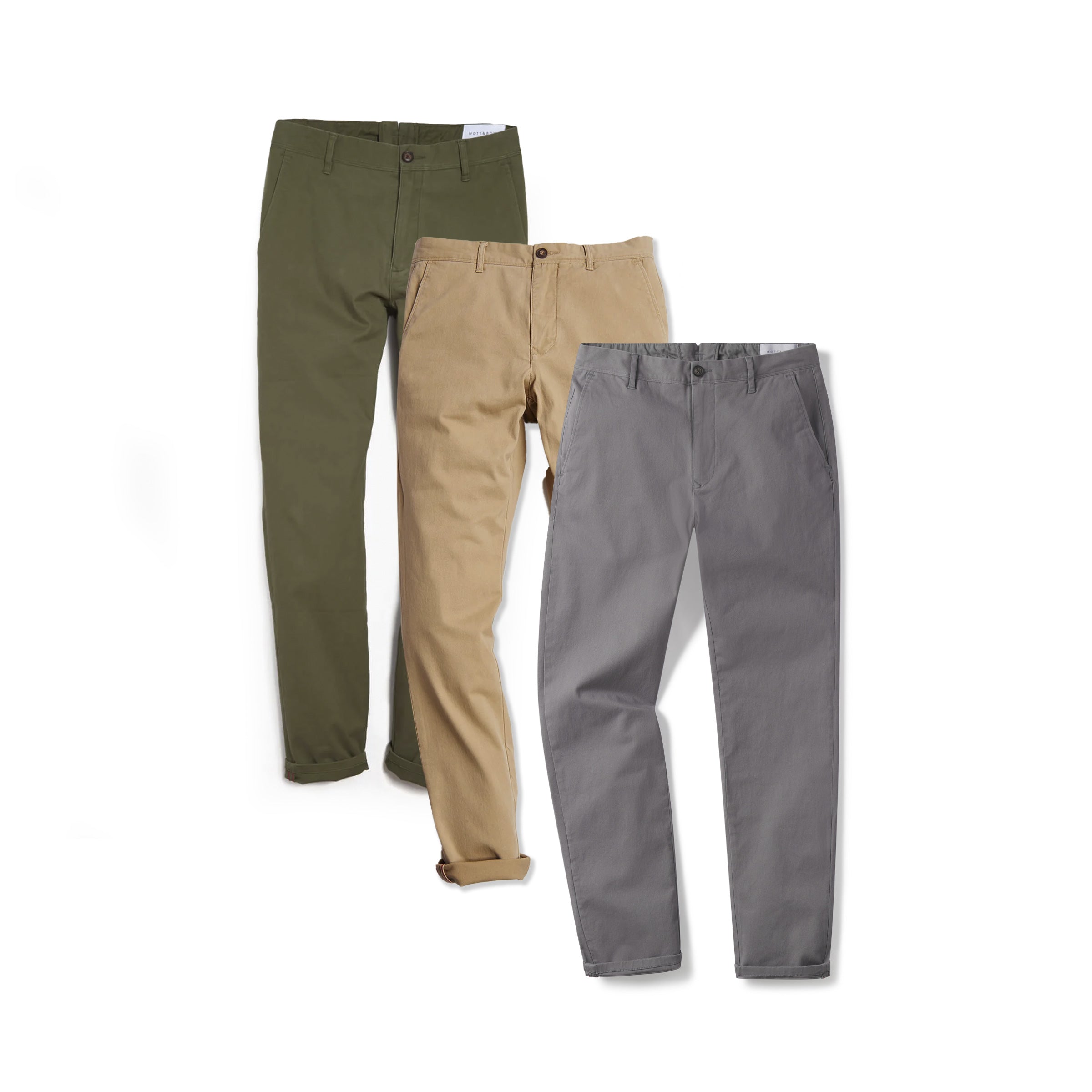Men wearing Green/Gray/Khaki Everyday Comfort Slim Chino Pants 3-Pack pants