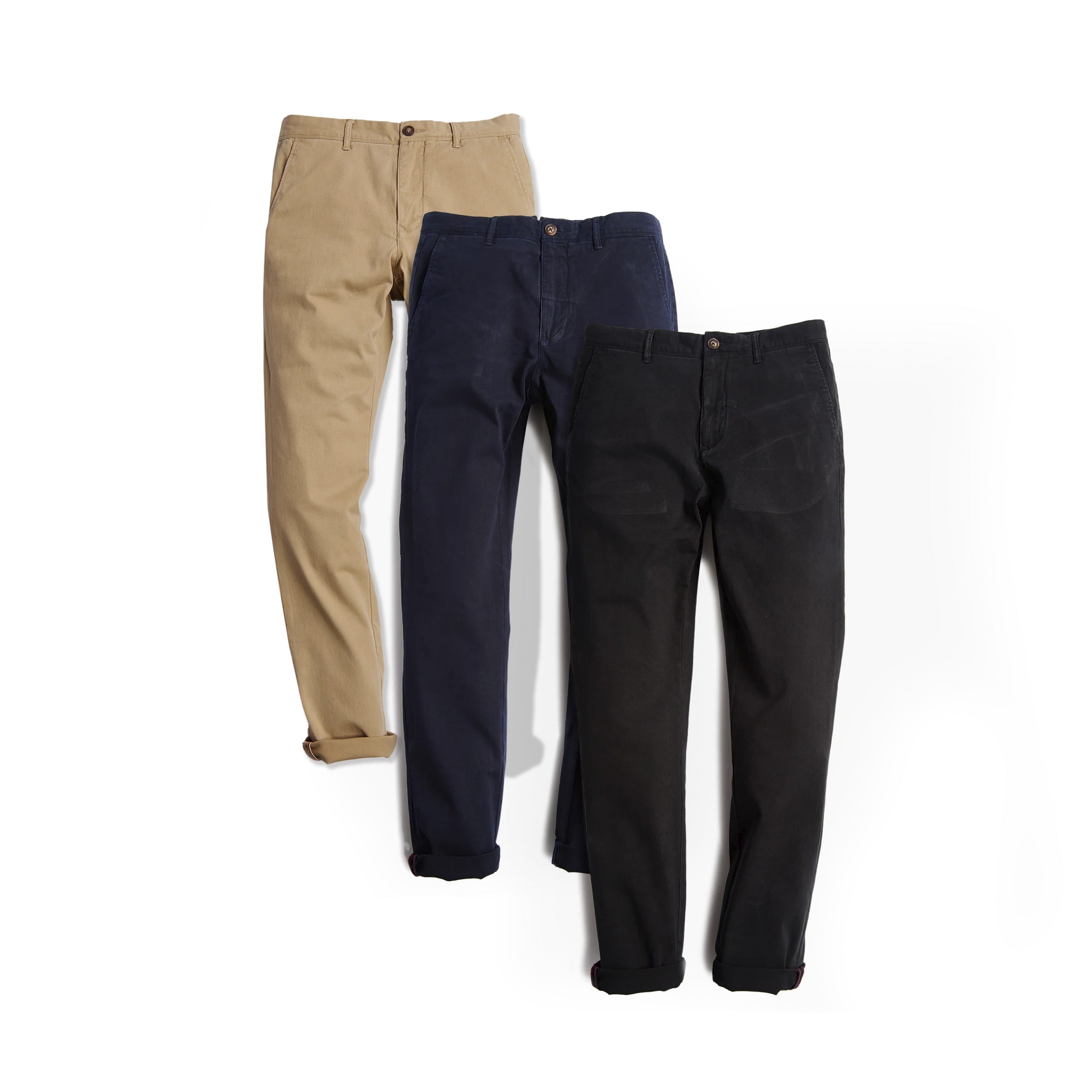 Men wearing Khaki/Black/Navy Everyday Comfort Slim Chino Pants 3-Pack pants