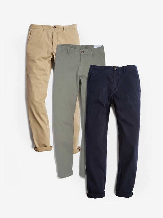 Everyday Comfort Slim Chino Pants 3-Pack Navy/Light Gray/Khaki Slim pants