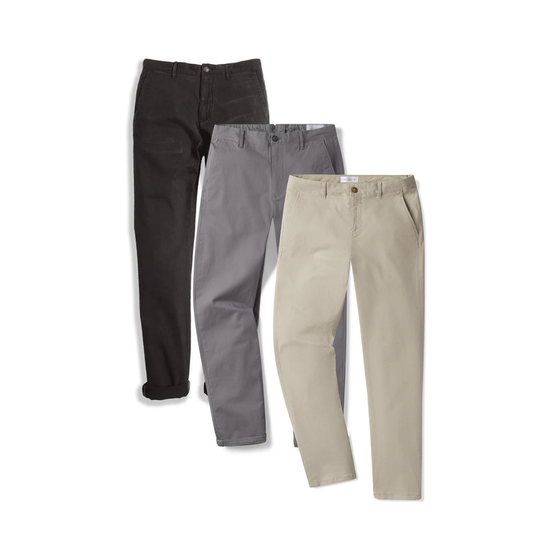 Men wearing Dark Gray/Gray/Ecru Everyday Comfort Slim Chino Pants 3-Pack pants