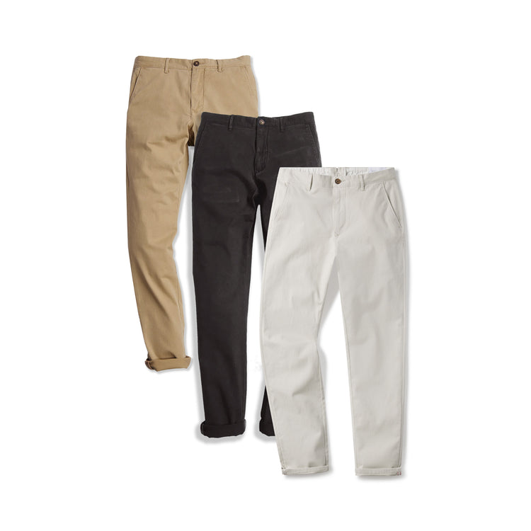Men wearing Dark Gray/Khaki/Beige Everyday Comfort Slim Chino Pants 3-Pack