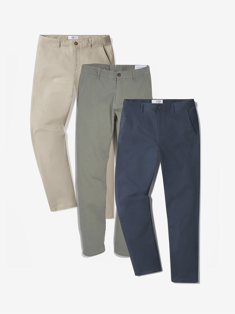 Men wearing Light Gray/Riverside/Ecru Everyday Comfort Slim Chino Pants 3-Pack