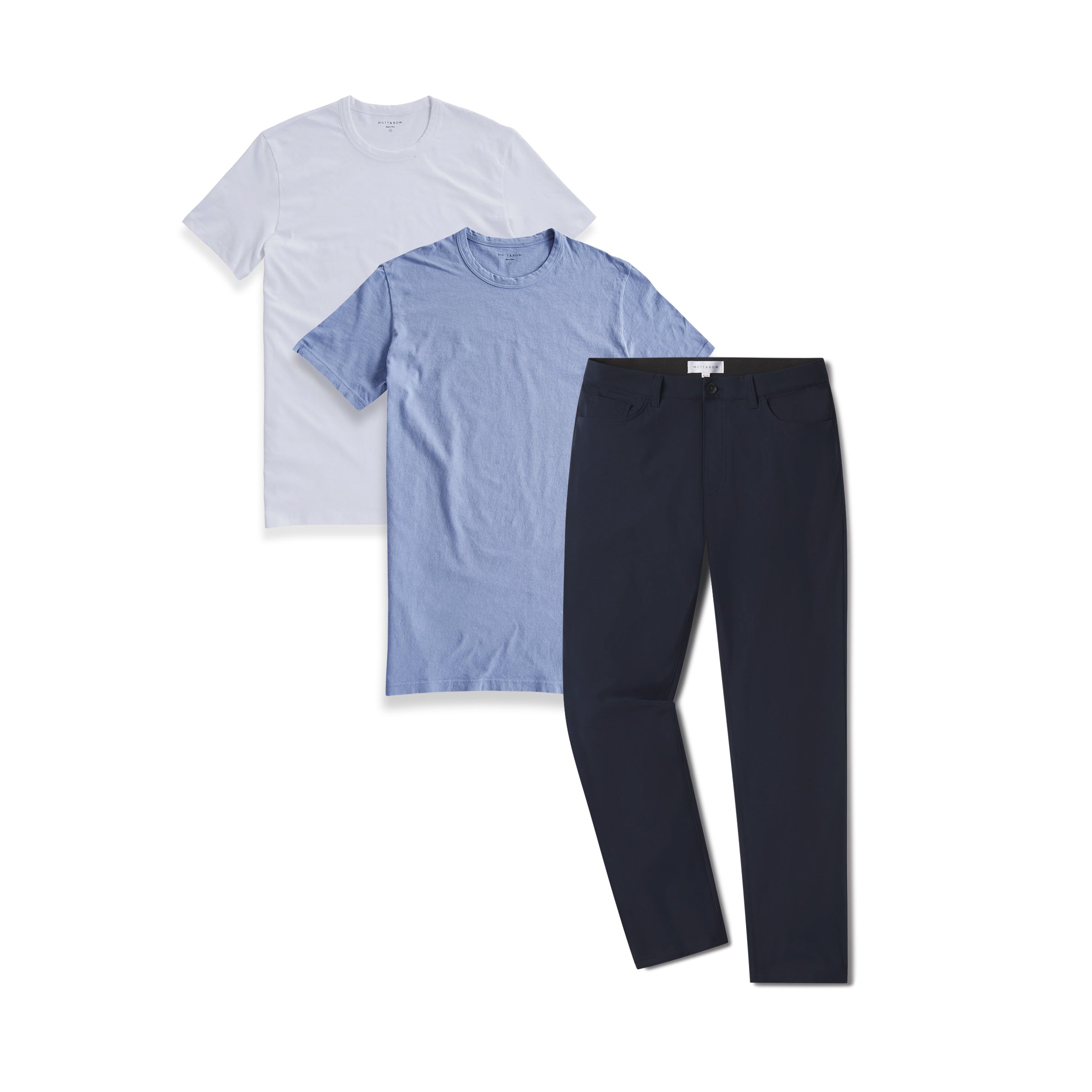 Men wearing Default Title Bundle: 1 Pair of Travel Pants + 2 tees