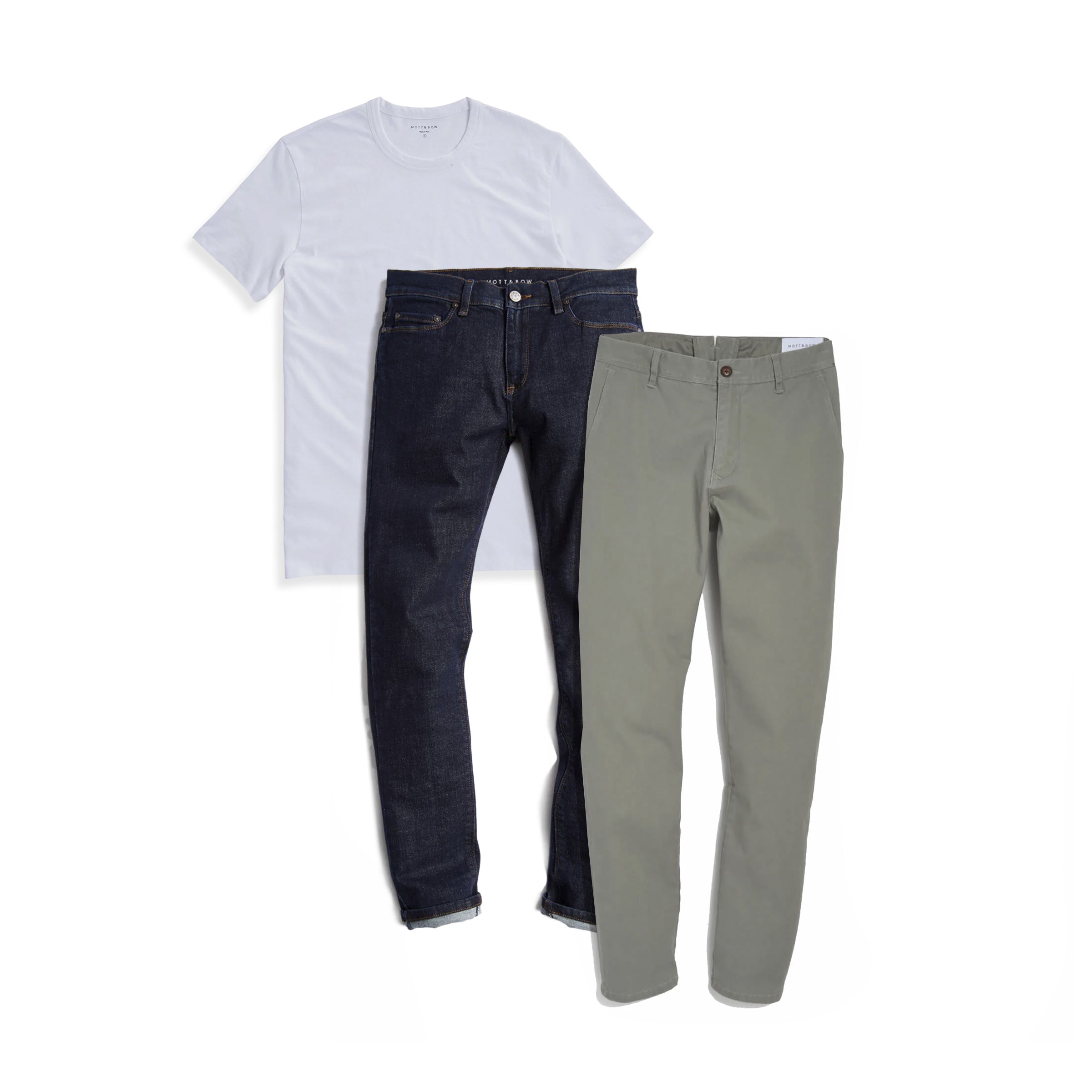 Men wearing Default Title Bundle 02: 1 pair of Chinos + 1 Driggs Tee + 1 pair of Jeans