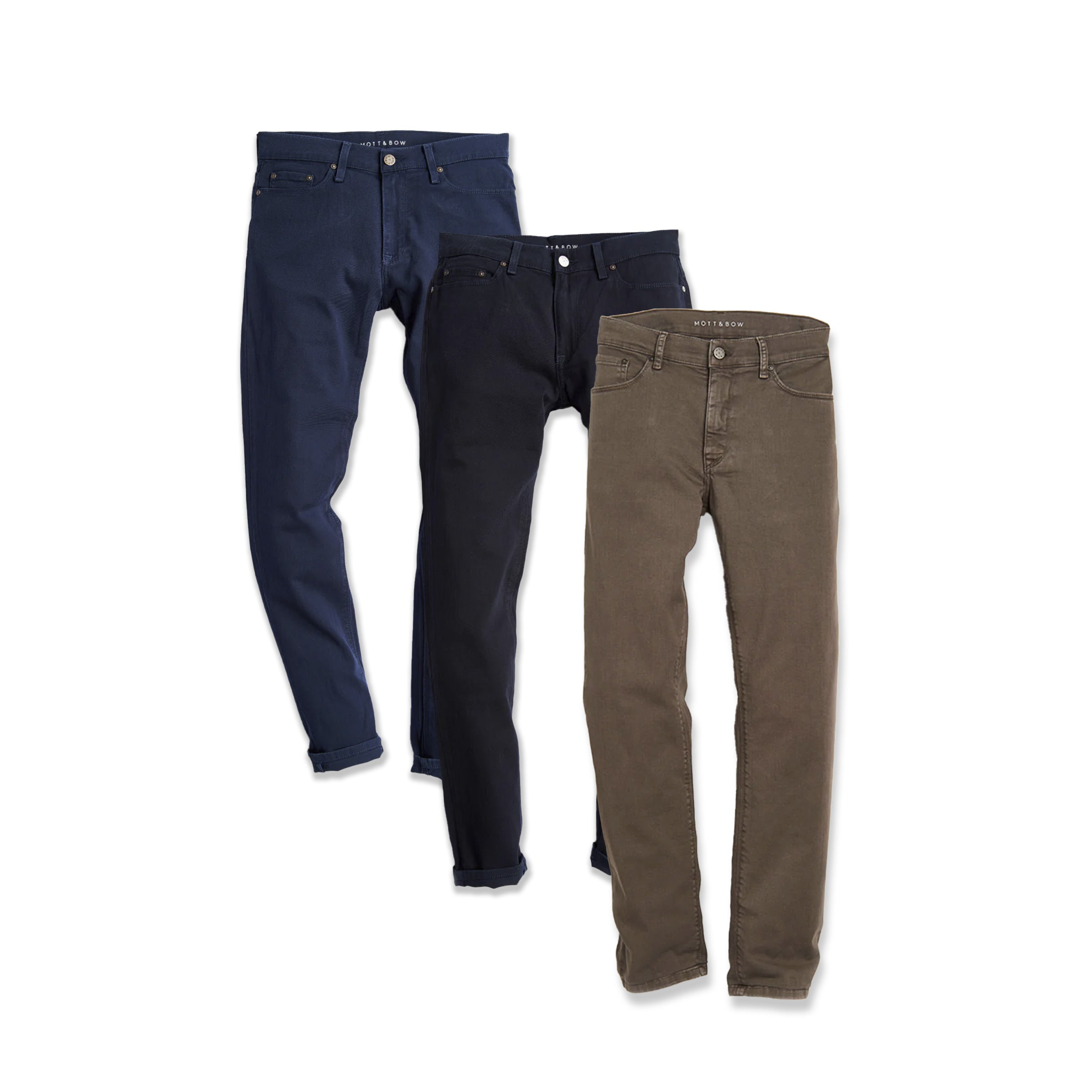 Men wearing Blue/Navy/Saddle Slim Mercer Jeans 3-Pack jeans